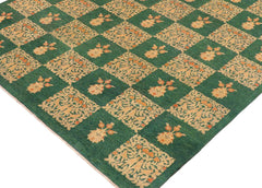 handmade Transitional Kafkaz Green Tan Hand Knotted RECTANGLE 100% WOOL area rug 9 x 13