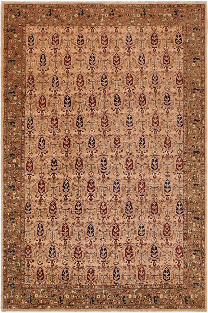 handmade Transitional Kafkaz Tan Green Hand Knotted RECTANGLE 100% WOOL area rug 9 x 12