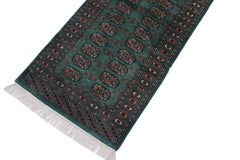 handmade Geometric Bokhara Lt. Green Black Hand Knotted RUNNER 100% WOOL area rug 3 x 12