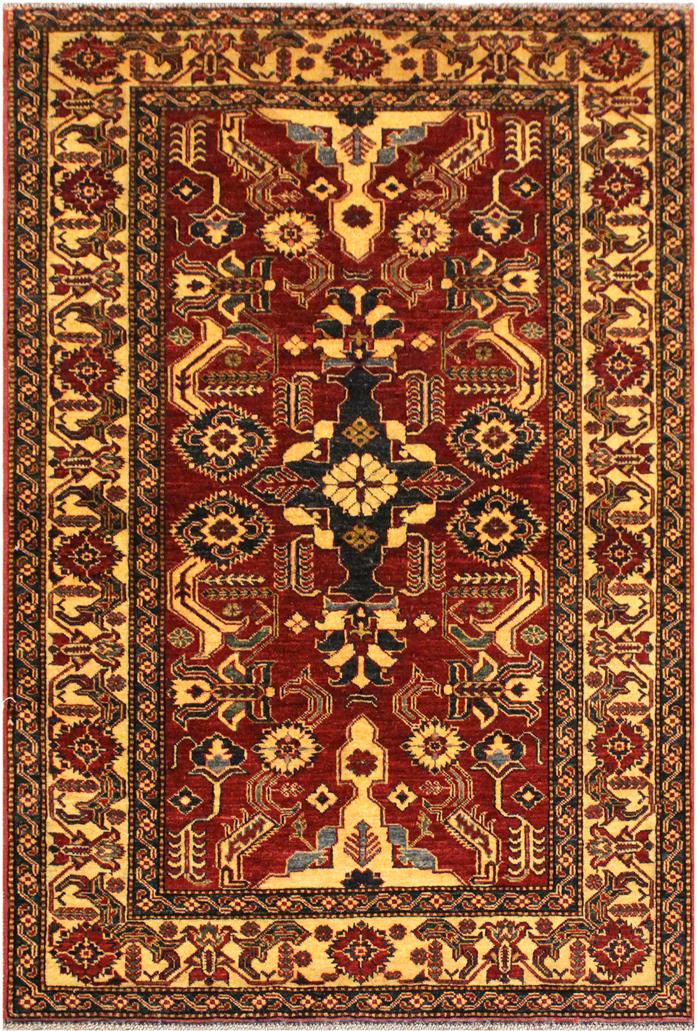 handmade Geometric Super Kazak Red Gold Hand Knotted RECTANGLE 100% WOOL area rug 4 x 6