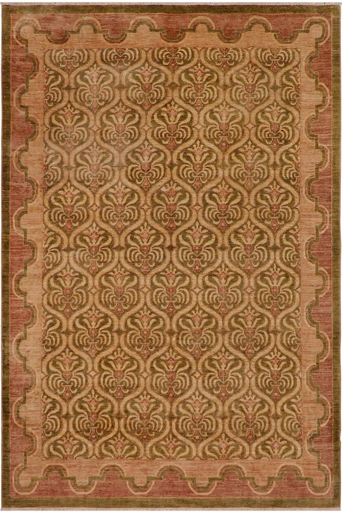 handmade Transitional Kafkaz Green Brown Hand Knotted RECTANGLE 100% WOOL area rug 9 x 12