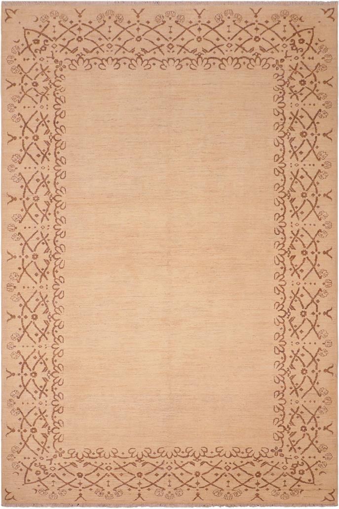 handmade Modern Kafkaz Tan Brown Hand Knotted RECTANGLE 100% WOOL area rug 6 x 9