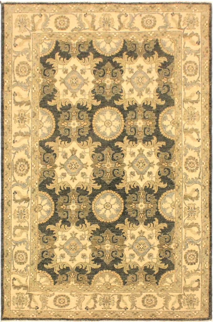 handmade Transitional Kafkaz Gray Ivory Hand Knotted RECTANGLE 100% WOOL area rug 4 x 6