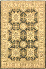 handmade Transitional Kafkaz Gray Ivory Hand Knotted RECTANGLE 100% WOOL area rug 4 x 6