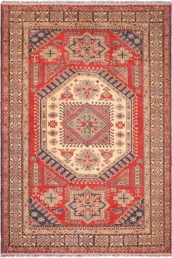 handmade Geometric Super Kazak Rust Tan Hand Knotted RECTANGLE 100% WOOL area rug 7 x 9