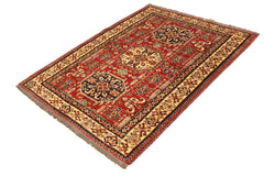 handmade Geometric Super Kazak Red Tan Hand Knotted RECTANGLE 100% WOOL area rug 4 x 6