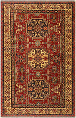 handmade Geometric Super Kazak Red Tan Hand Knotted RECTANGLE 100% WOOL area rug 4 x 6