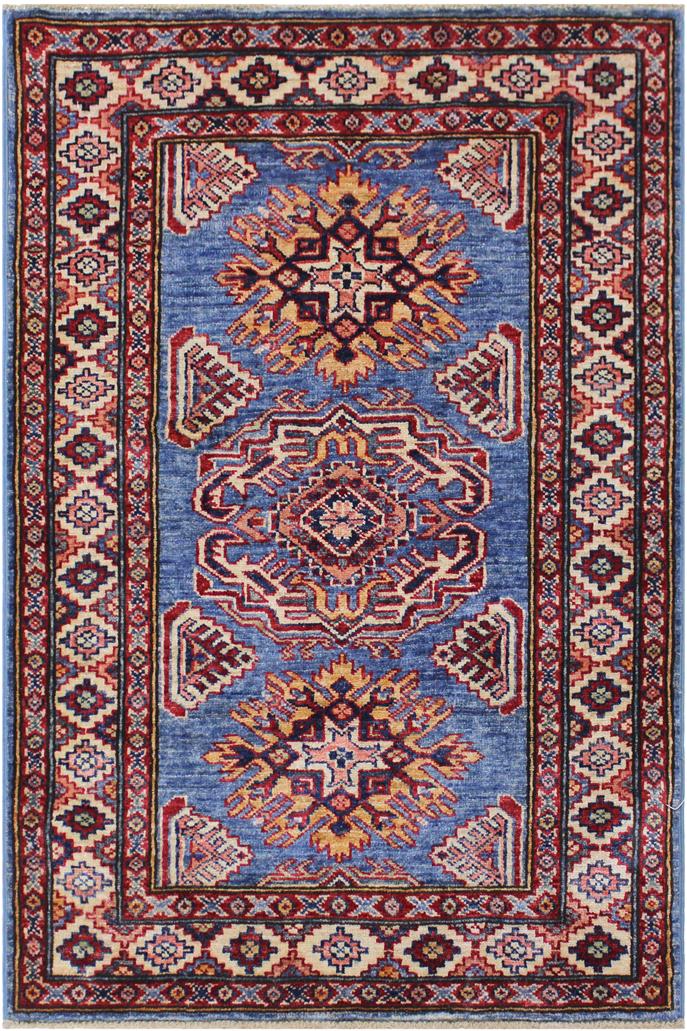 handmade Geometric Super Kazak Blue Beige Hand Knotted RECTANGLE 100% WOOL area rug 3 x 4