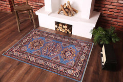 handmade Geometric Super Kazak Blue Beige Hand Knotted RECTANGLE 100% WOOL area rug 3 x 4