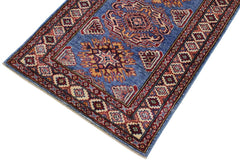 handmade Geometric Super Kazak Blue Beige Hand Knotted RECTANGLE 100% WOOL area rug 3 x 4