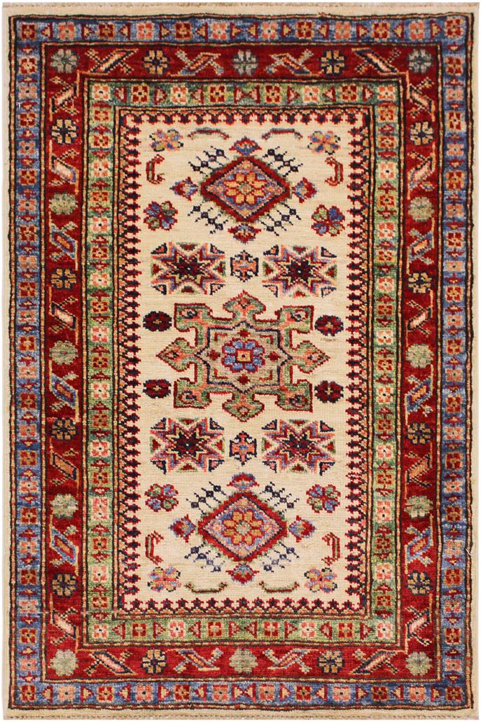 handmade Geometric Super Kazak Beige Red Hand Knotted RECTANGLE 100% WOOL area rug 2 x 3