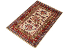 handmade Geometric Super Kazak Beige Red Hand Knotted RECTANGLE 100% WOOL area rug 2 x 3