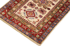 handmade Geometric Super Kazak Beige Red Hand Knotted RECTANGLE 100% WOOL area rug 2 x 3