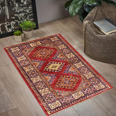 handmade Geometric Super Kazak Red Beige Hand Knotted RECTANGLE 100% WOOL area rug 2 x 3