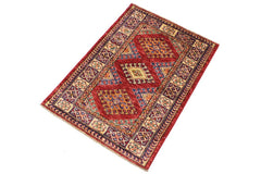 handmade Geometric Super Kazak Red Beige Hand Knotted RECTANGLE 100% WOOL area rug 2 x 3