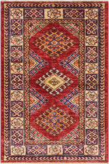 handmade Geometric Super Kazak Red Beige Hand Knotted RECTANGLE 100% WOOL area rug 2 x 3