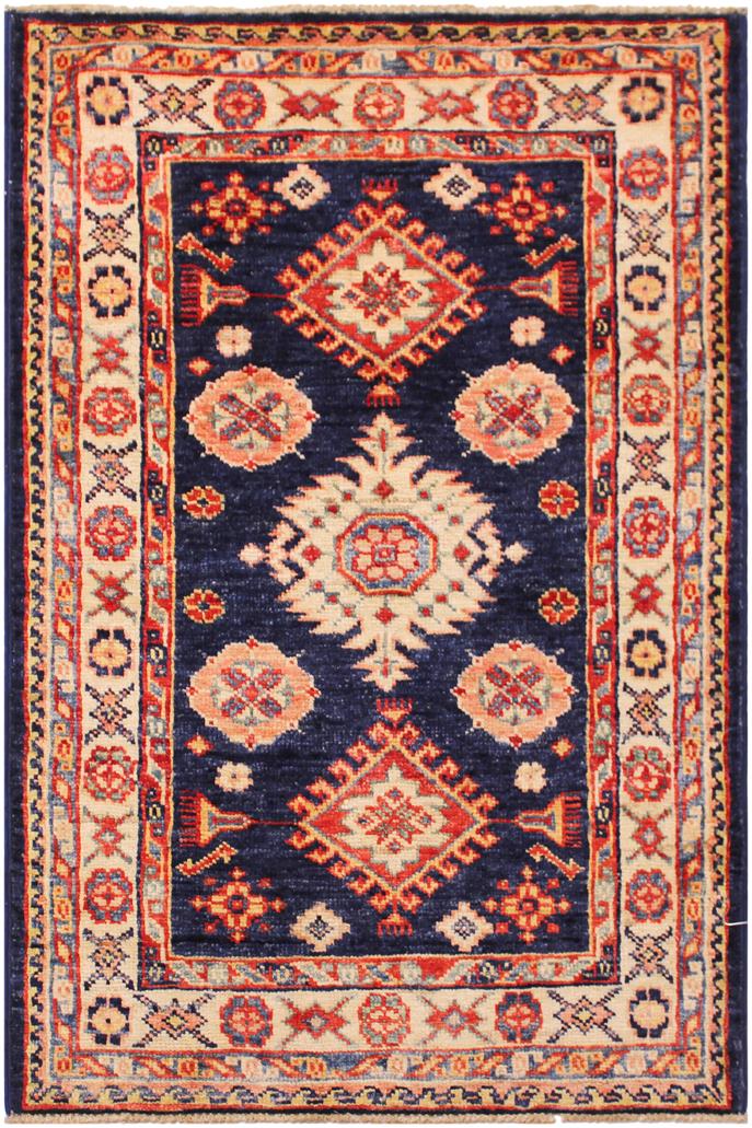 handmade Geometric Super Kazak Blue Beige Hand Knotted RECTANGLE 100% WOOL area rug 2 x 3