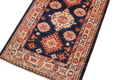 handmade Geometric Super Kazak Blue Beige Hand Knotted RECTANGLE 100% WOOL area rug 2 x 3