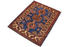 handmade Geometric Super Kazak Blue Beige Hand Knotted RECTANGLE 100% WOOL area rug 3 x 4