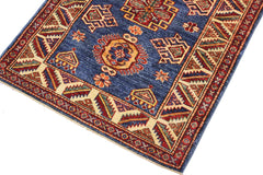 handmade Geometric Super Kazak Blue Beige Hand Knotted RECTANGLE 100% WOOL area rug 3 x 4