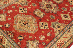 handmade Geometric Super Kazak Red Tan Hand Knotted RECTANGLE 100% WOOL area rug 4 x 6