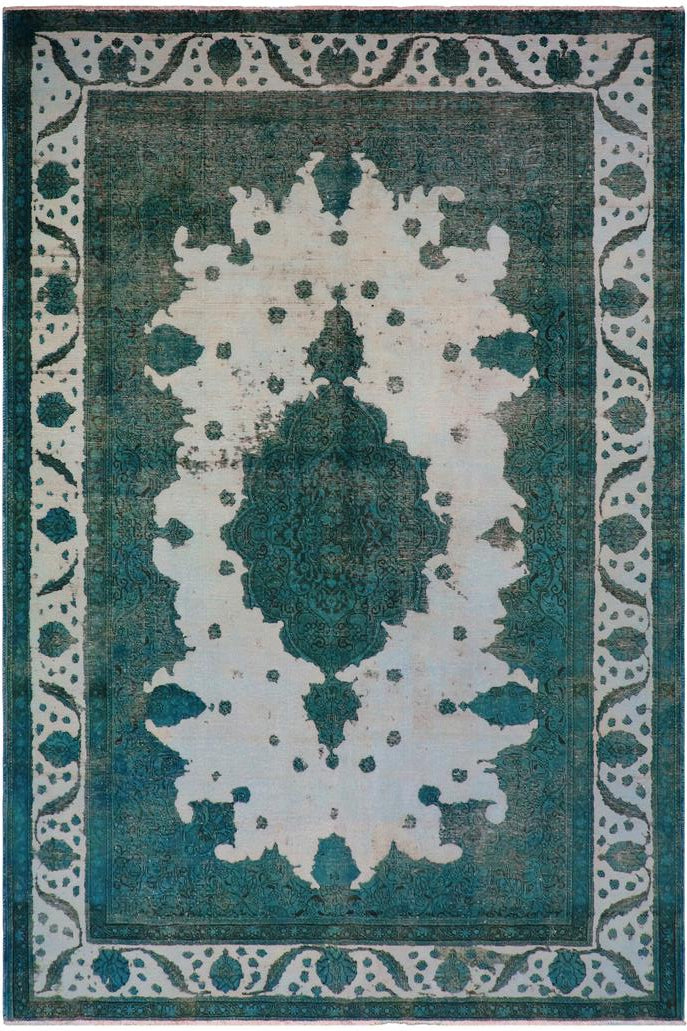 handmade Vintage Vintage Ivory Teal Hand Knotted RECTANGLE 100% WOOL area rug 8x11