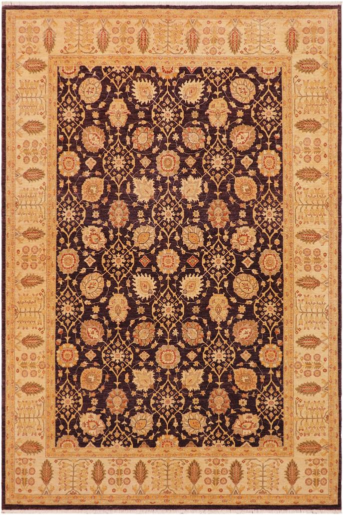 handmade Transitional Kafkaz Aubergine Beige Hand Knotted RECTANGLE 100% WOOL area rug 9 x 12