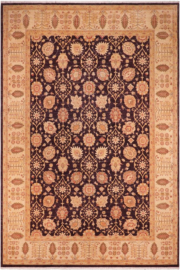 handmade Traditional Kafkaz Aubergine Beige Hand Knotted RECTANGLE 100% WOOL area rug 9 x 12