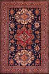 handmade Geometric Super Kazak Blue Red Hand Knotted RECTANGLE 100% WOOL area rug 8 x 10