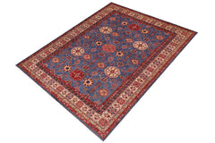 handmade Geometric Super Kazak Lt. Blue Tan Hand Knotted RECTANGLE 100% WOOL area rug 8 x 10