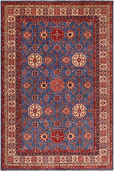 handmade Geometric Super Kazak Lt. Blue Tan Hand Knotted RECTANGLE 100% WOOL area rug 8 x 10