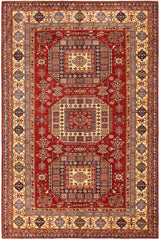 handmade Geometric Super Kazak Red Tan Hand Knotted RECTANGLE 100% WOOL area rug 7 x 10