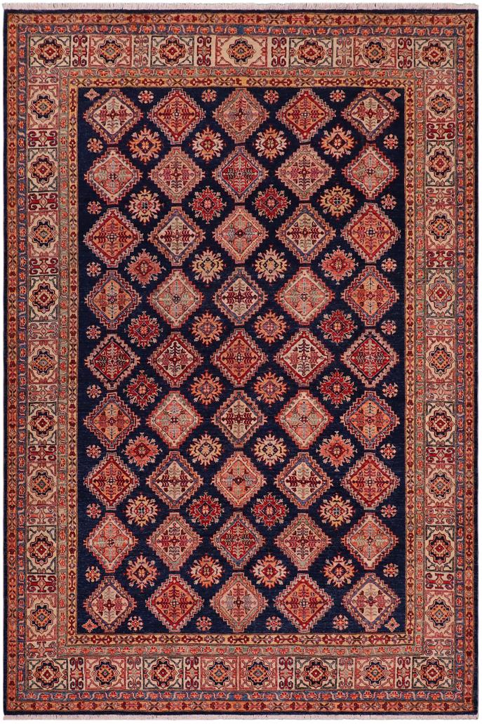 handmade Geometric Super Kazak Blue Beige Hand Knotted RECTANGLE 100% WOOL area rug 8 x 9