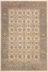 handmade Transitional Kafkaz Ivory Lt. Blue Hand Knotted RECTANGLE 100% WOOL area rug 6 x 8