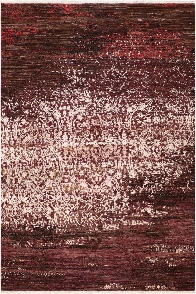 handmade Modern Kafkaz Brown Purple Hand Knotted RECTANGLE WOOL&SILK area rug 6 x 9