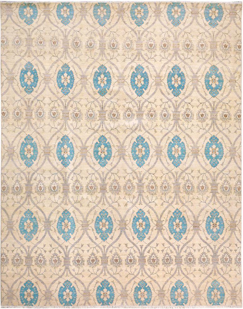 handmade Modern Kafkaz Ivory Blue Hand Knotted RECTANGLE 100% WOOL area rug 12 x 15