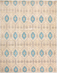 handmade Modern Kafkaz Ivory Blue Hand Knotted RECTANGLE 100% WOOL area rug 12 x 15