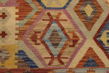 Flat Weave Kilim Antique Navaho Vintage handmade Geometric Kilim Blue Tan Hand-Woven Rectangle 100% Wool Area Rug 7x9 