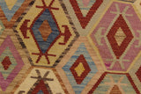 Flat Weave Kilim Antique Navaho Vintage handmade Geometric Kilim Blue Tan Hand-Woven Rectangle 100% Wool Area Rug 7x9 