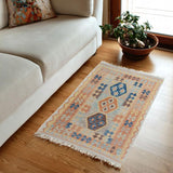 Flat Weave Kilim Antique Navaho Vintage handmade Geometric Kilim Gray Blue Hand-Woven Rectangle 100% Wool Area Rug 3x5 