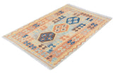 Flat Weave Kilim Antique Navaho Vintage handmade Geometric Kilim Gray Blue Hand-Woven Rectangle 100% Wool Area Rug 3x5 