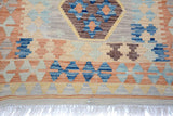 Flat Weave Kilim Antique Navaho Vintage handmade Geometric Kilim Gray Blue Hand-Woven Rectangle 100% Wool Area Rug 3x5 