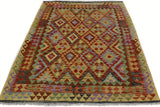 Flat Weave Kilim Antique Navaho Vintage handmade Geometric Kilim Gold Red Hand-Woven Rectangle 100% Wool Area Rug 5x6 