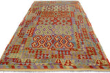 Flat Weave Kilim Antique Navaho Vintage handmade Geometric Kilim Gold Red Hand-Woven Rectangle 100% Wool Area Rug 6x9 