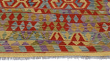 Flat Weave Kilim Antique Navaho Vintage handmade Geometric Kilim Gold Red Hand-Woven Rectangle 100% Wool Area Rug 6x9 