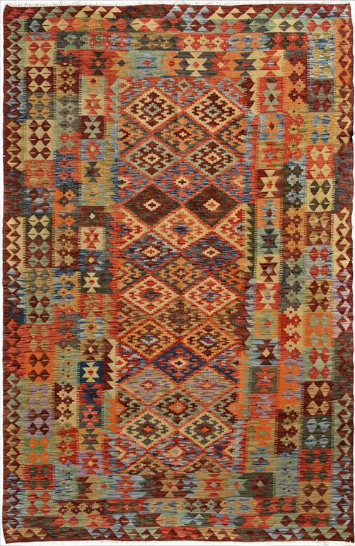 Flat Weave Kilim Antique Navaho Vintage handmade Geometric Kilim Multi Brown Hand-Woven Rectangle 100% Wool Area Rug 5x7 