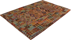 Flat Weave Kilim Antique Navaho Vintage handmade Geometric Kilim Multi Brown Hand-Woven Rectangle 100% Wool Area Rug 5x7 