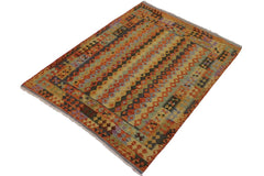 Flat Weave Kilim Antique Navaho Vintage handmade Geometric Kilim Rust Blue Hand-Woven Rectangle 100% Wool Area Rug 5x6 