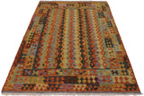 Flat Weave Kilim Antique Navaho Vintage handmade Geometric Kilim Rust Blue Hand-Woven Rectangle 100% Wool Area Rug 5x6 