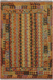 Flat Weave Kilim Antique Navaho Vintage handmade Geometric Kilim Rust Blue Hand-Woven Rectangle 100% Wool Area Rug 5x6 